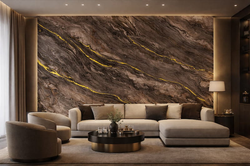 Ingresso con pannello verticale effetto nuvolato beige e tortora